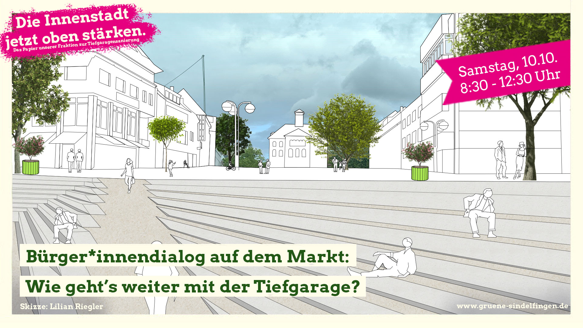 Grüne diskutieren ihren Tiefgaragensanierungs-Vorschlag auf dem Marktplatz