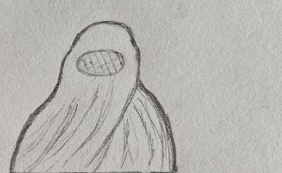 Bleistiftzeichnung einer Burkaträgerin